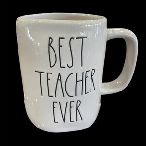 NEW Rae Dunn Best TEACHER Ever Ceramic Mug Pottery 20 OZ White/ Black Gift